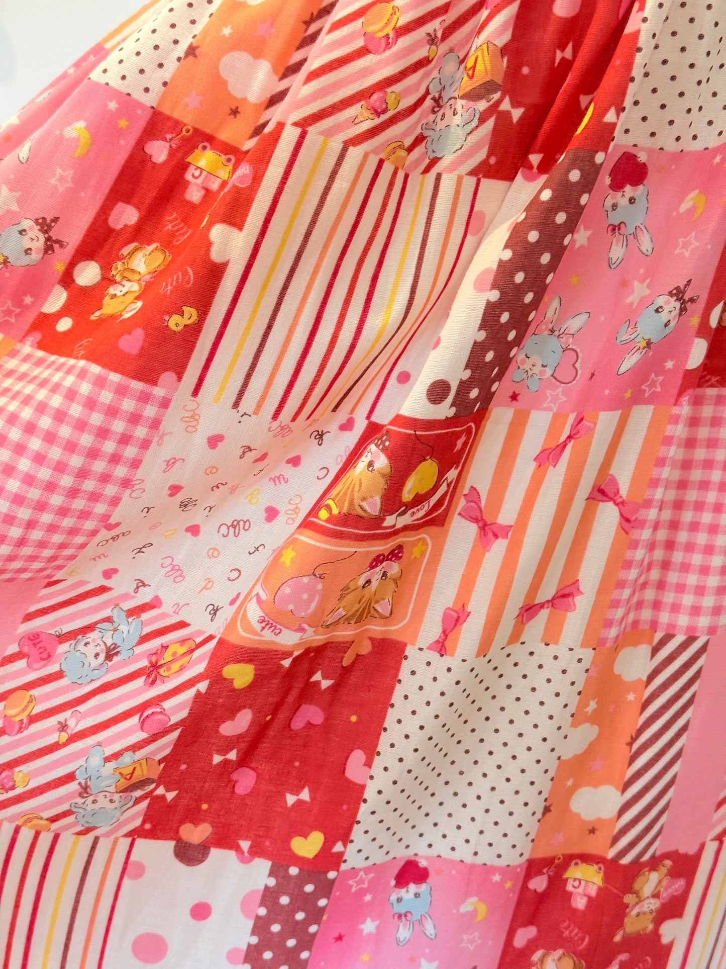 Ruffle skirt - Red Patchwork Japanese Cotton