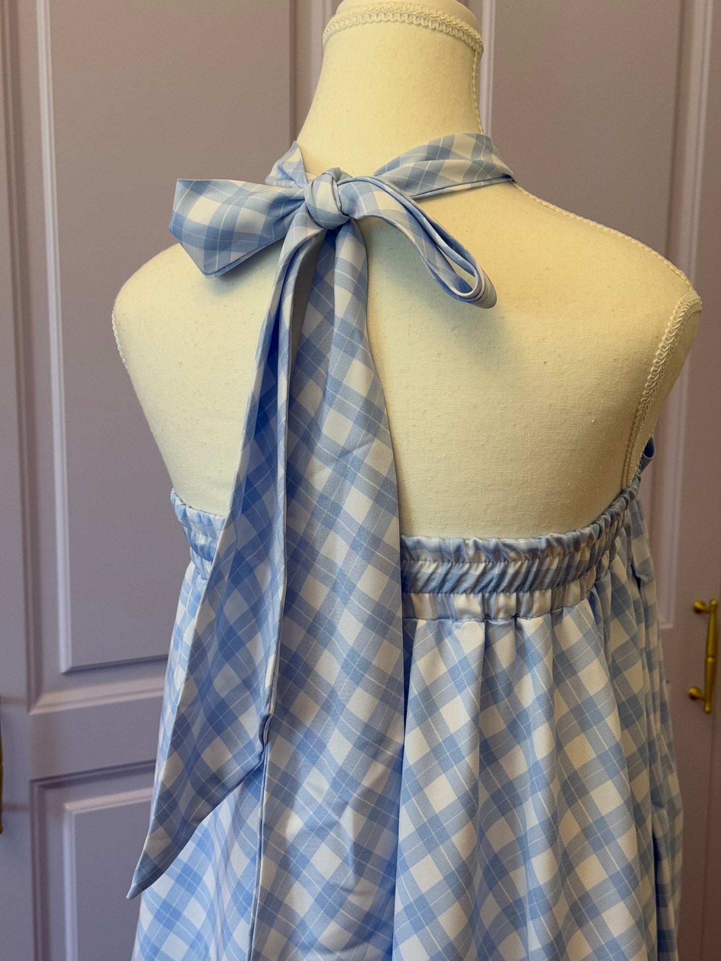 Daisy skirt - Baby Blue Check Cotton x Poly