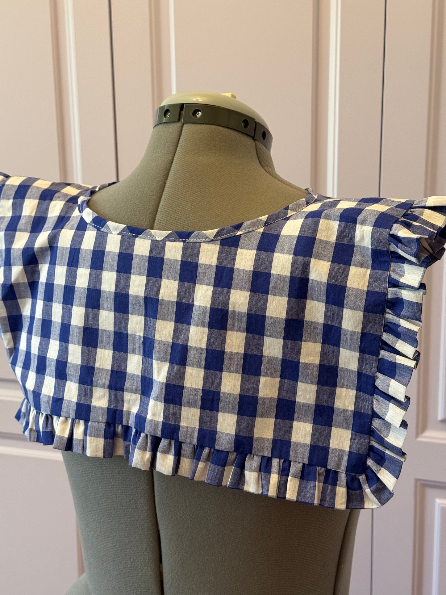 Sailor collar - Navy Blue Check Cotton