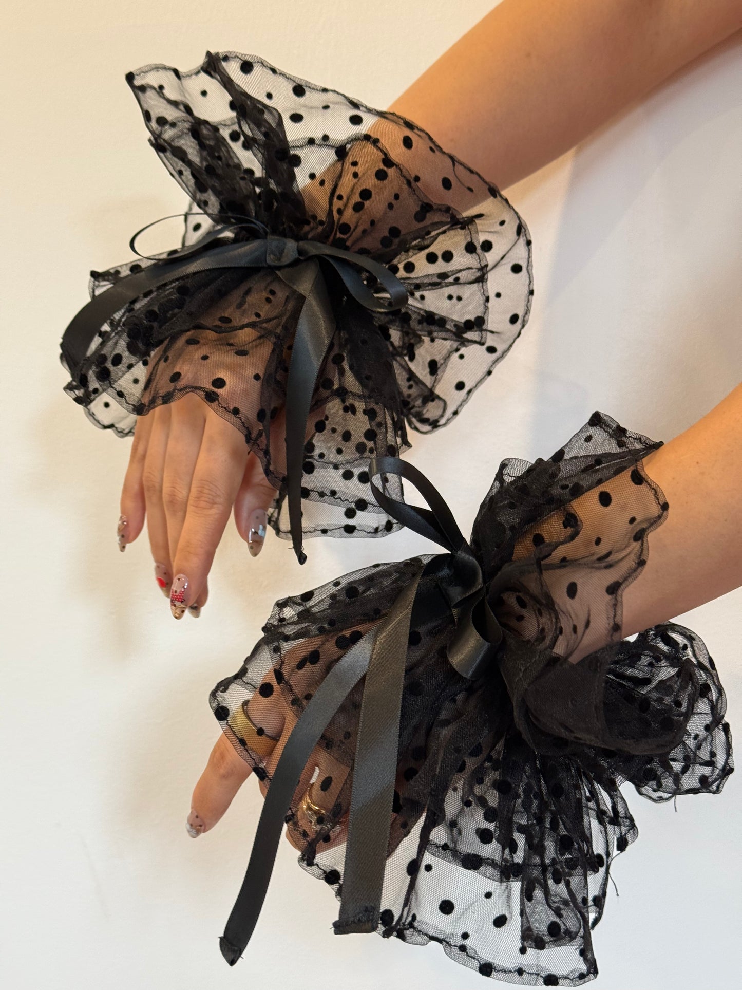 Mega Wristcuffs - Black Dotted Tulle
