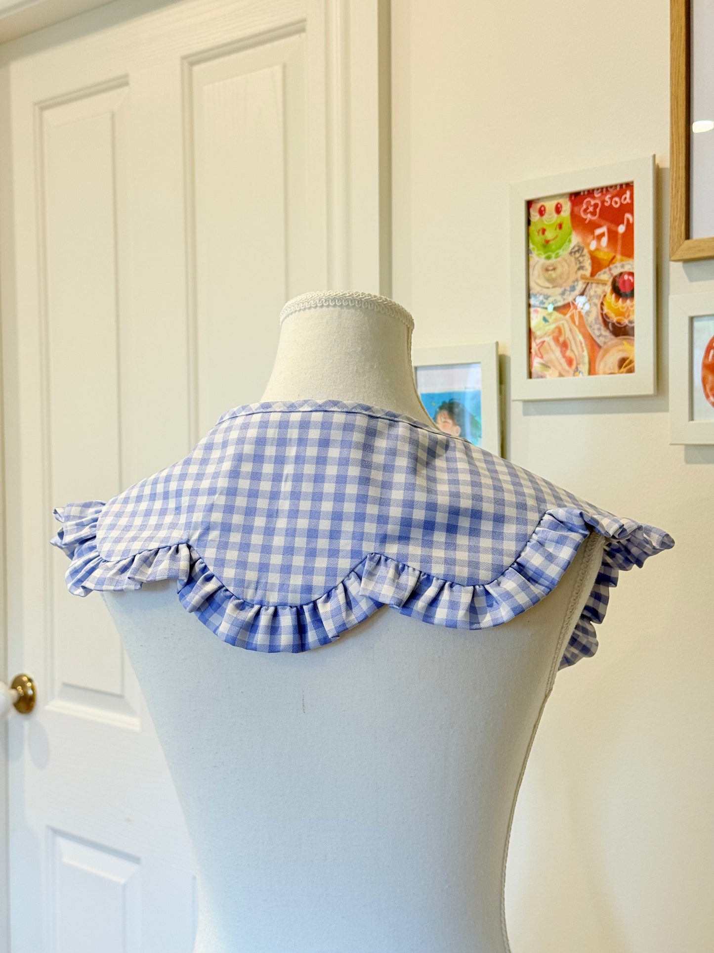 Flower collar - Mini Blue Check Cotton x Poly