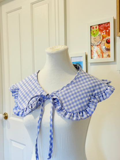 Flower collar - Mini Blue Check Cotton x Poly
