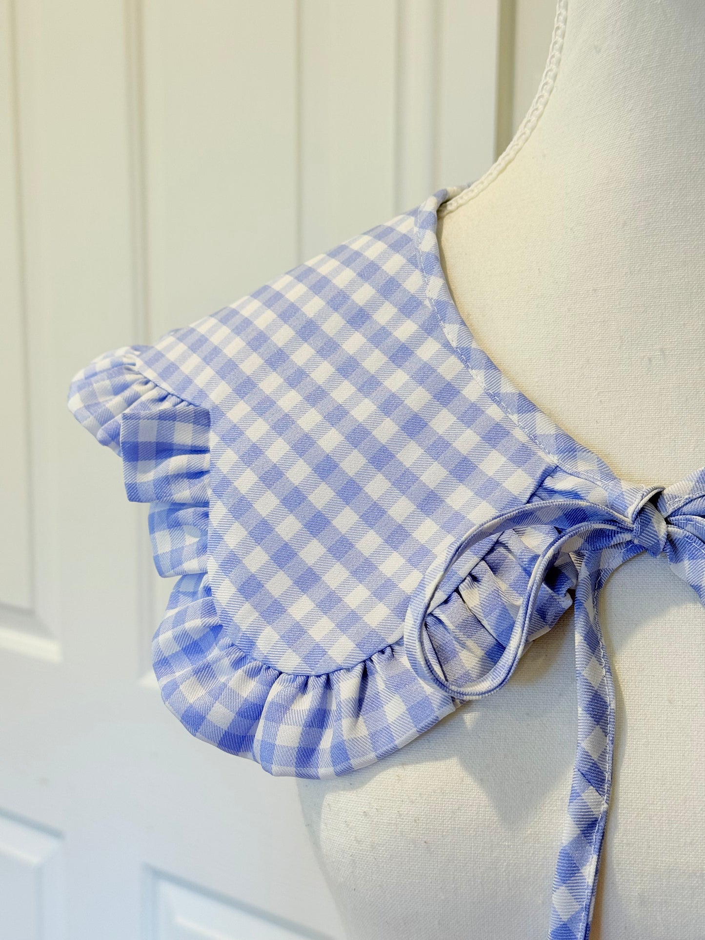 Flower collar - Mini Blue Check Cotton x Poly