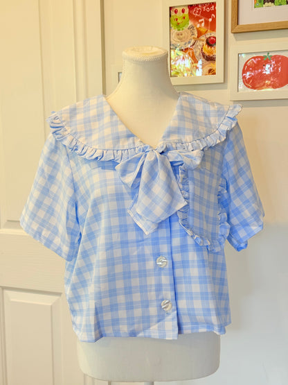 Sailor top - Baby Blue Check Cotton x Poly