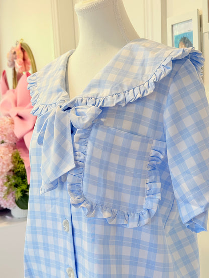 Sailor top - Baby Blue Check Cotton x Poly