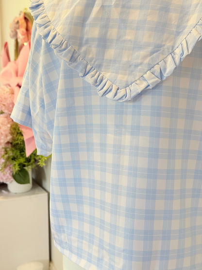 Sailor top - Baby Blue Check Cotton x Poly