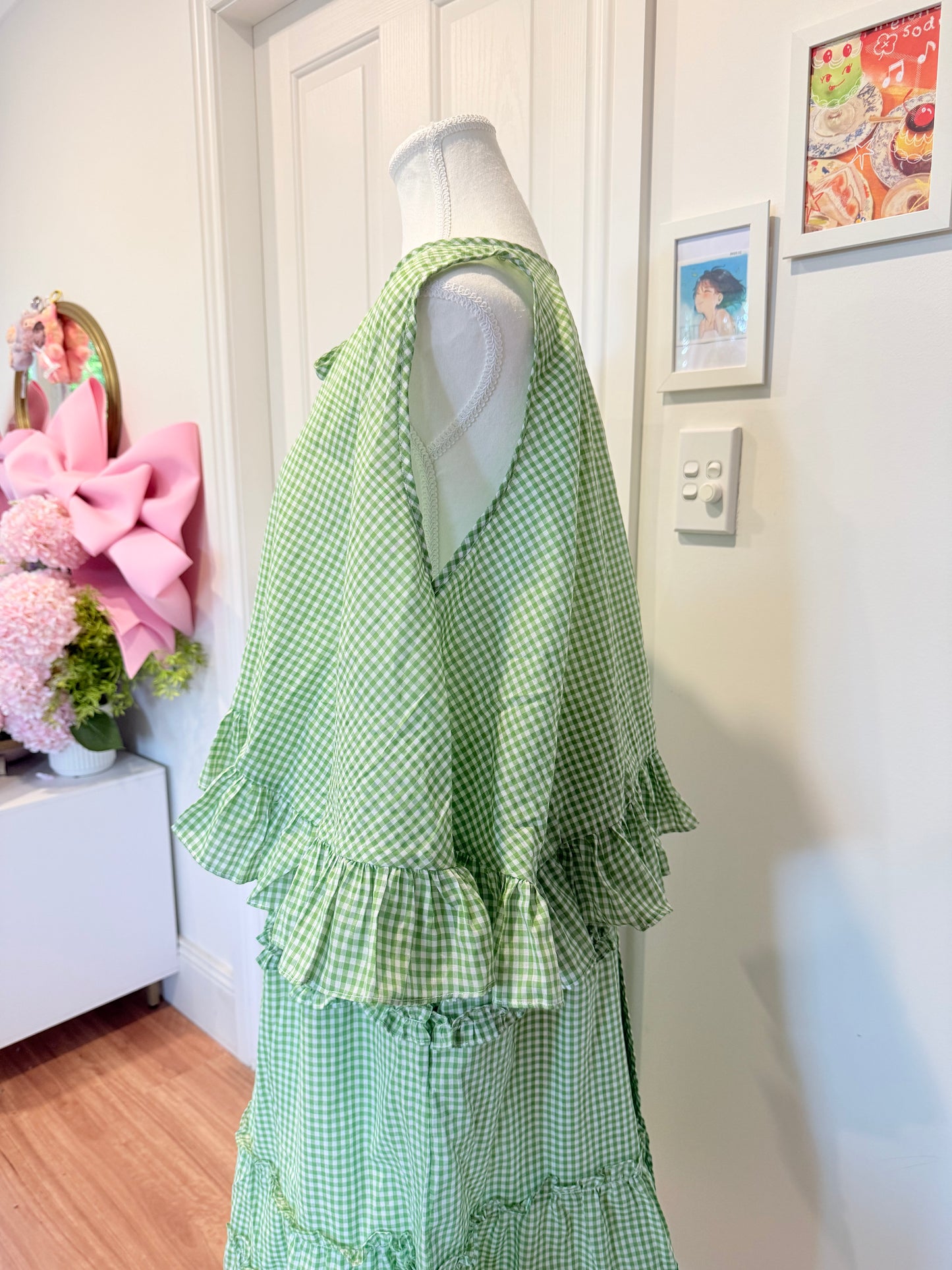 Cabbage Patch Set - Green Gingham Cotton