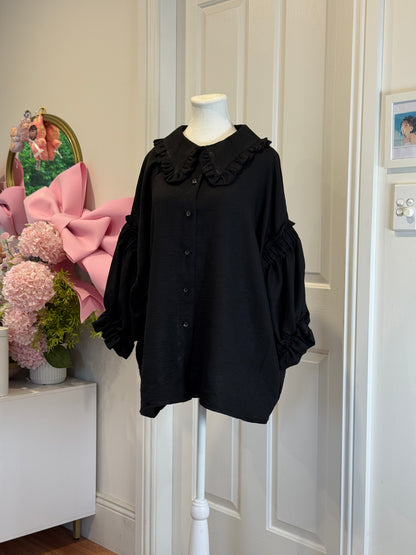 Pierrot Top - Black Linen x Silk