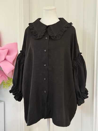 Pierrot Top - Black Linen x Silk