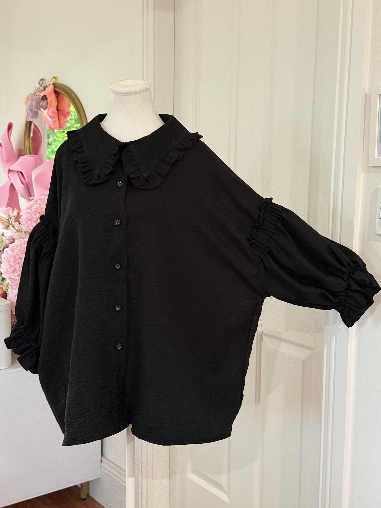Pierrot Top - Black Linen x Silk