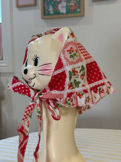 Babushka Scarf - Strawberry Patchwork Japanese Cotton