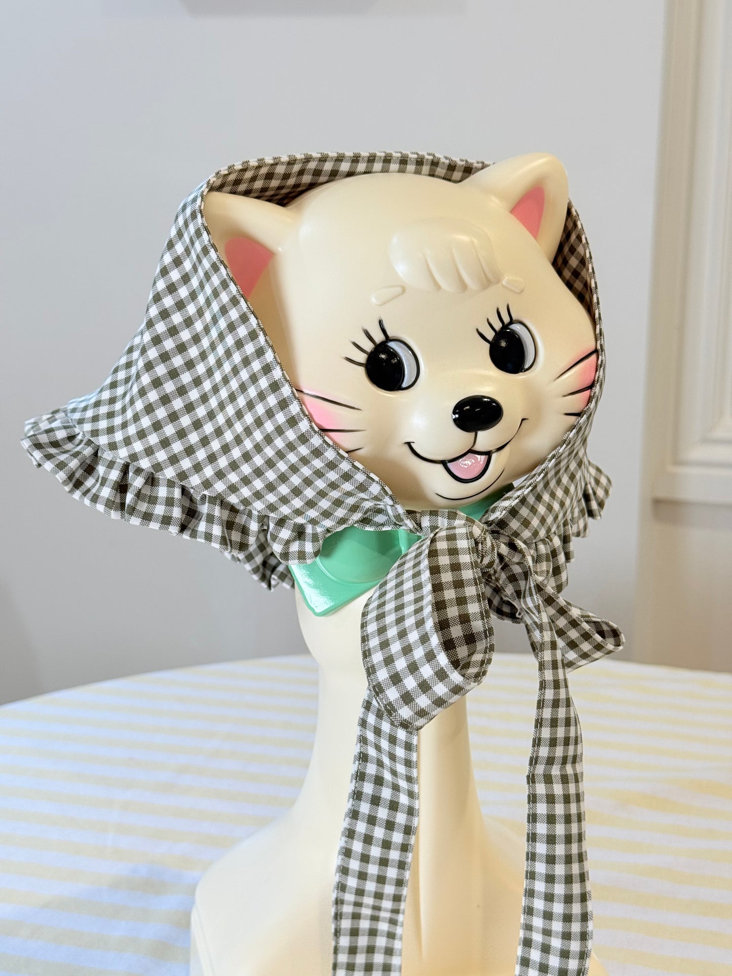 Babushka Scarf - Olive Green Gingham Cotton x Poly