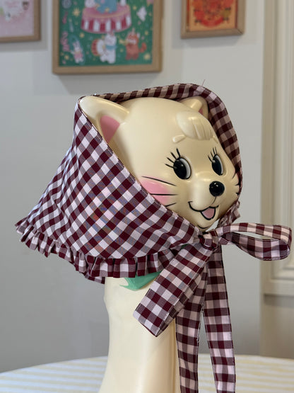 Babushka Scarf - Brown Gingham Cotton x Poly