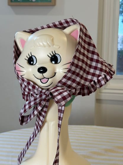 Babushka Scarf - Brown Gingham Cotton x Poly