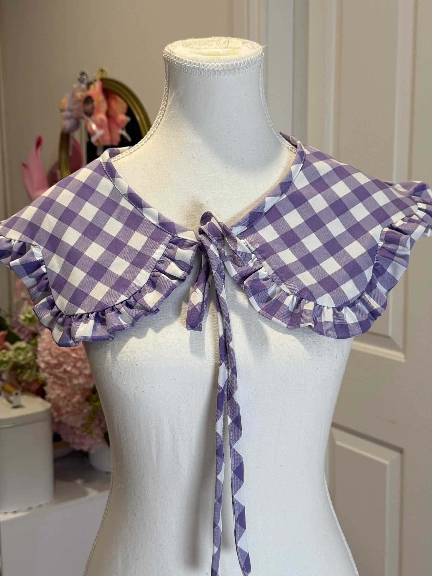 Flower collar - Purple Check Cotton x Poly