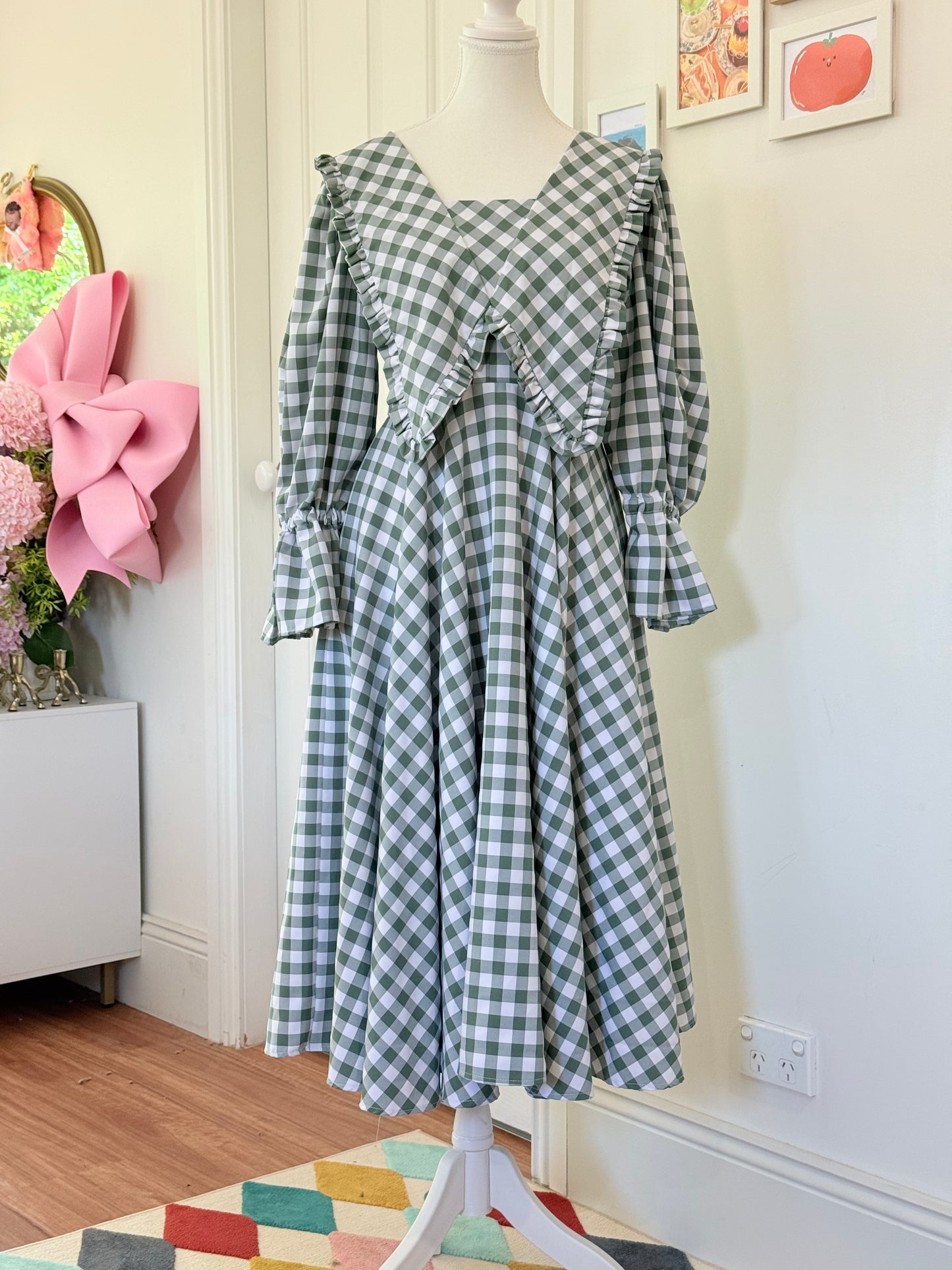 Madoka dress - Sage Green Check Cotton x Poly