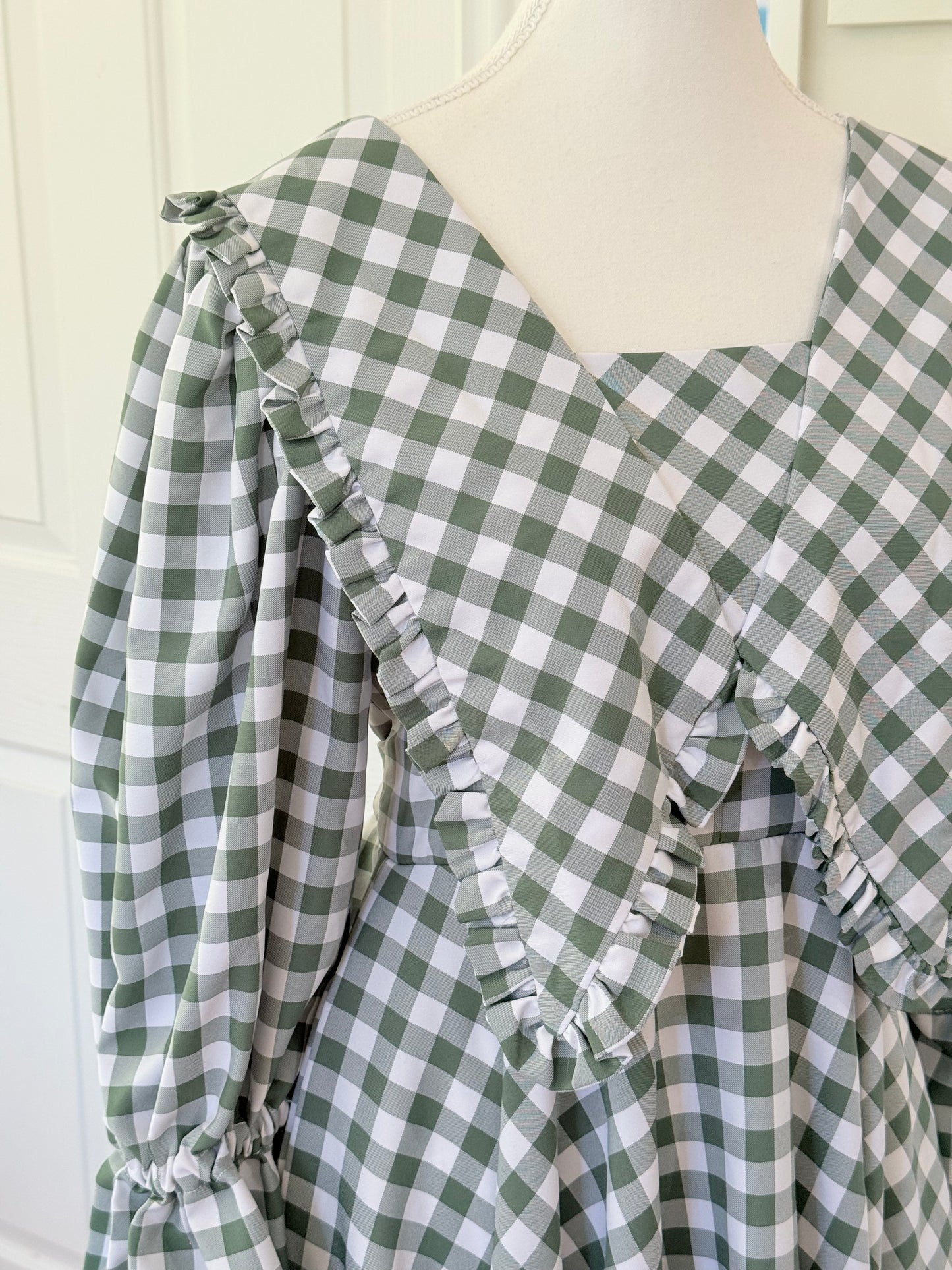Madoka dress - Sage Green Check Cotton x Poly
