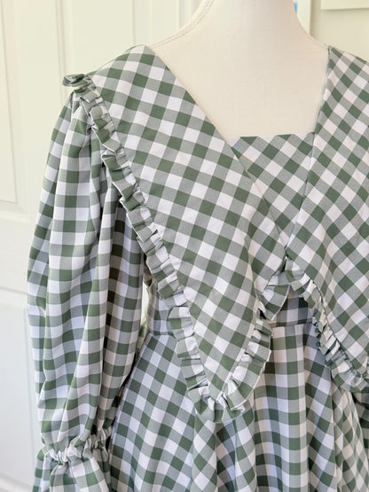 Madoka dress - Sage Green Check Cotton x Poly