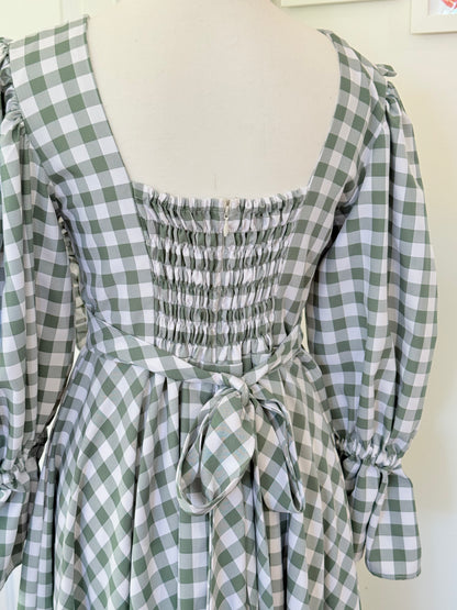 Madoka dress - Sage Green Check Cotton x Poly