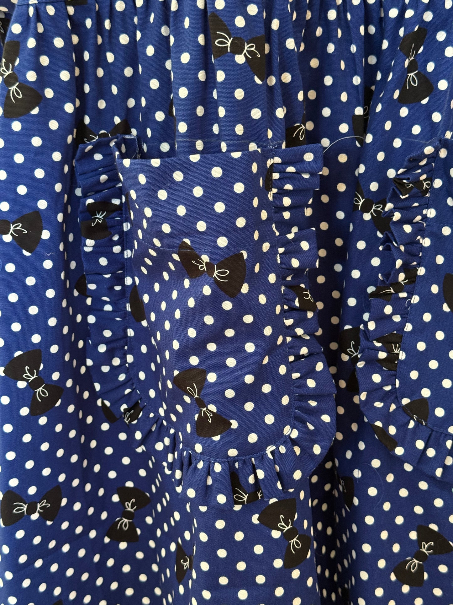 Maru apron - Blue Dotted Bows Japanese Cotton