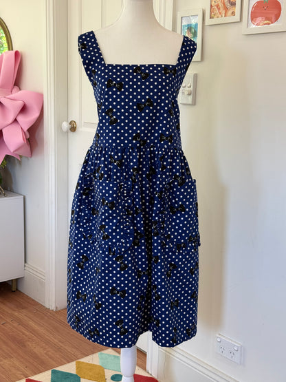 Maru apron - Blue Dotted Bows Japanese Cotton