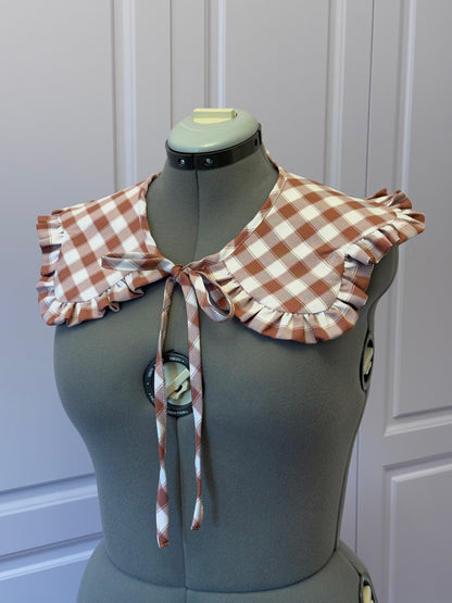Flower collar - Caramel Brown Check Cotton x Poly
