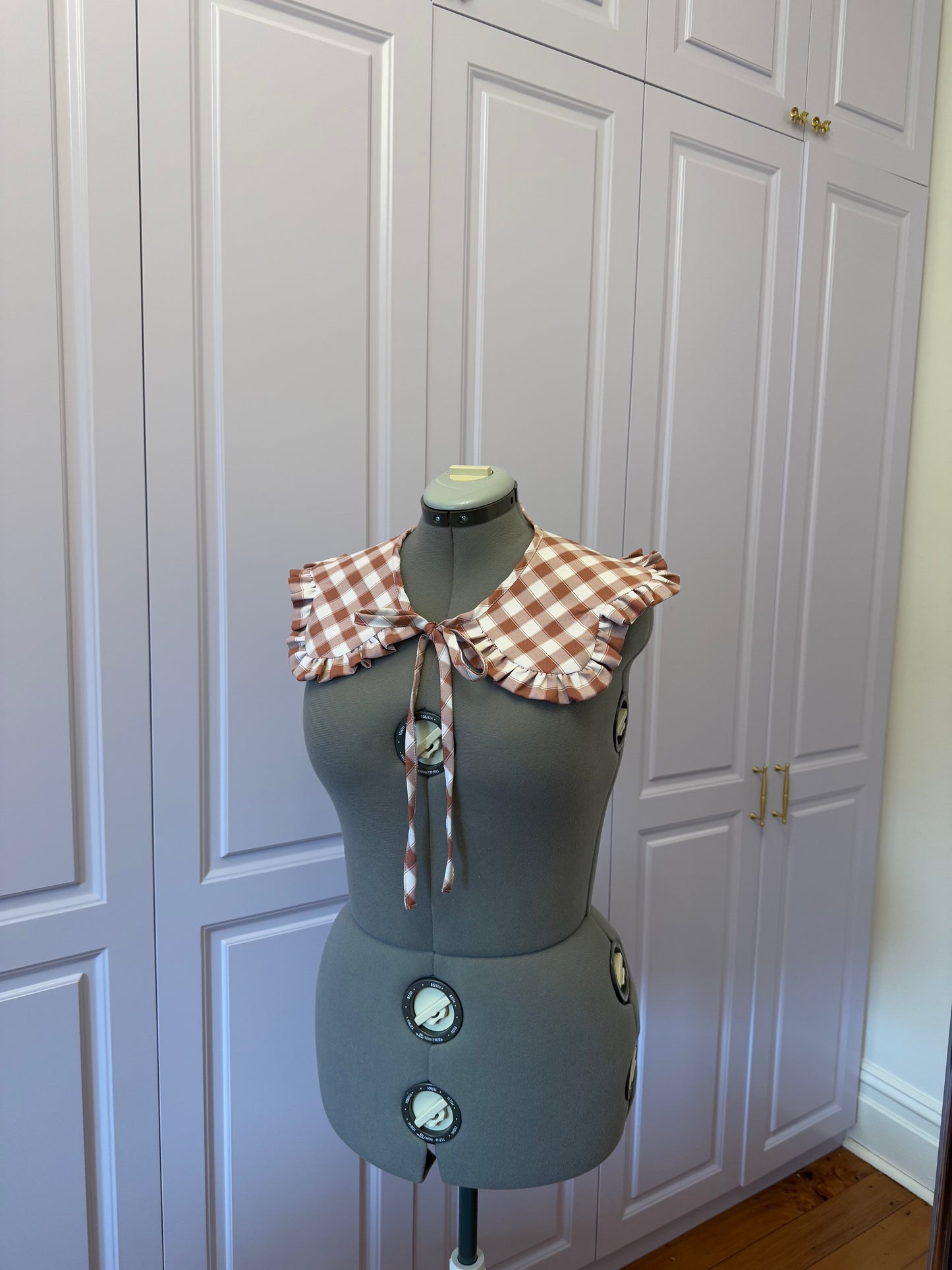 Flower collar - Caramel Brown Check Cotton x Poly