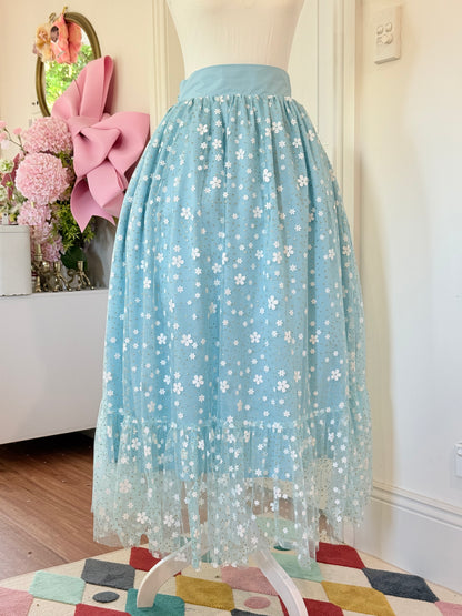 Ruffle skirt - Blue Floral Tulle