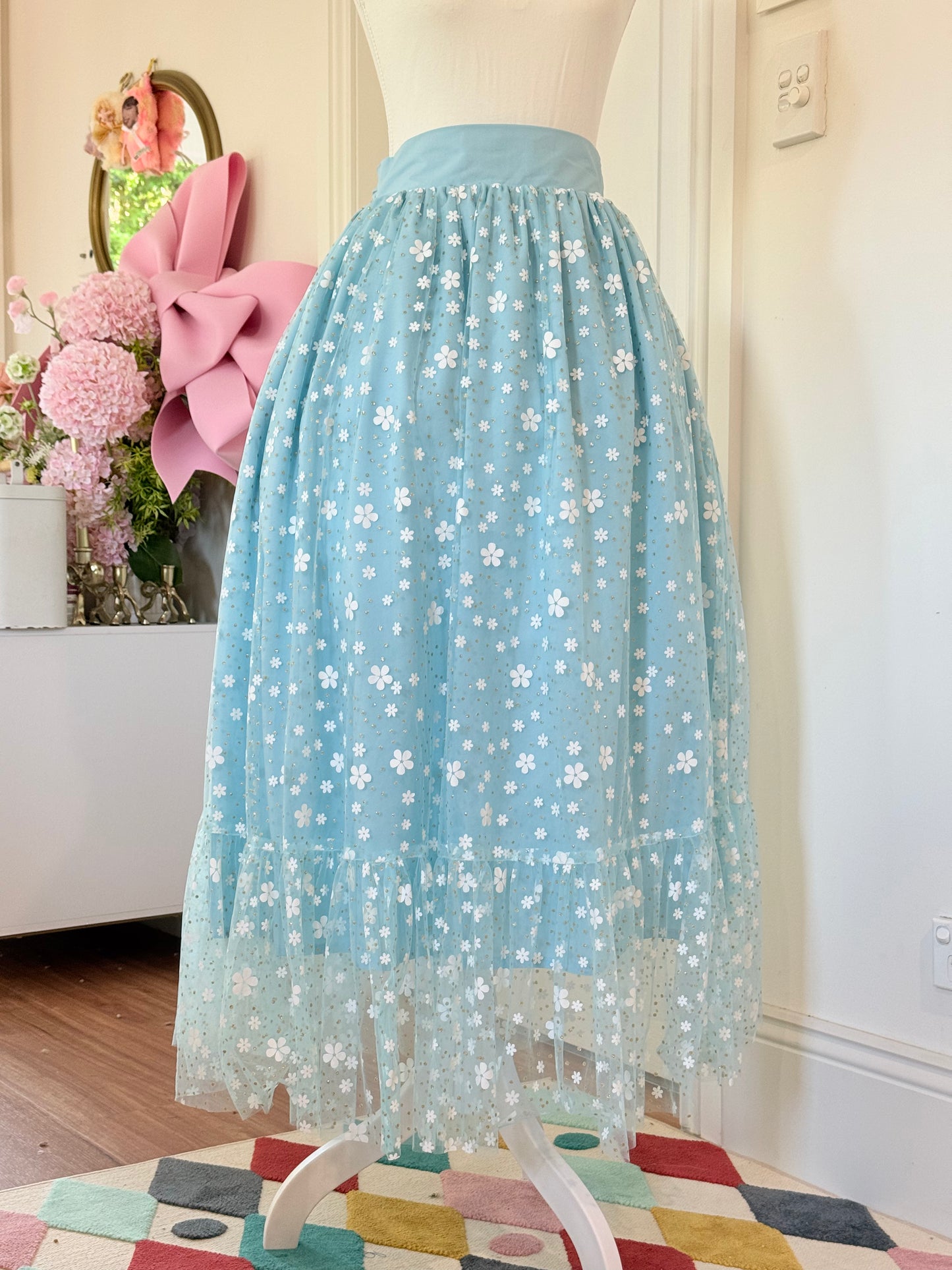Ruffle skirt - Blue Floral Tulle