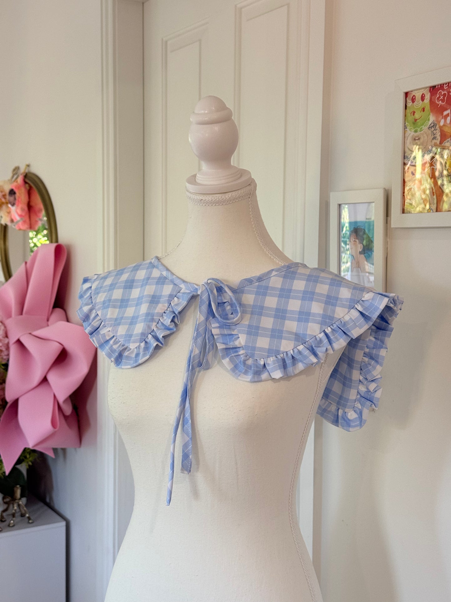 Sailor collar - Baby Blue Grid Cotton x Poly