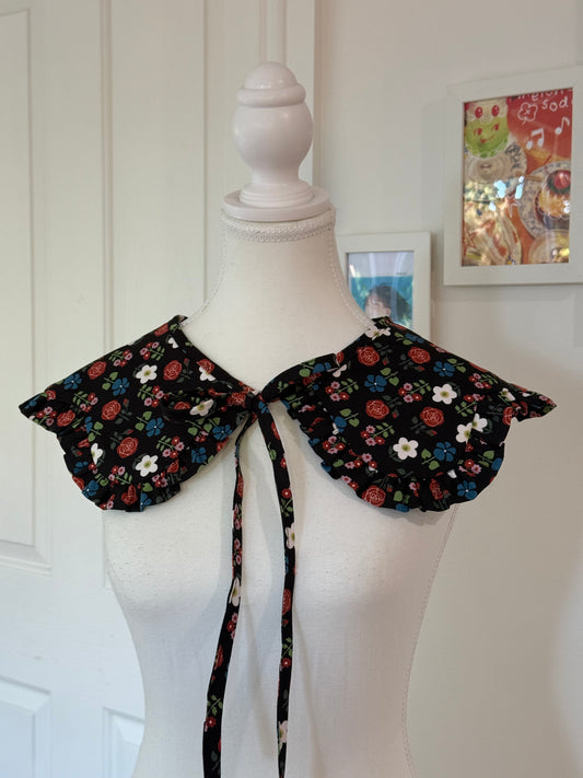 Flower collar - Black Floral Japanese Cotton