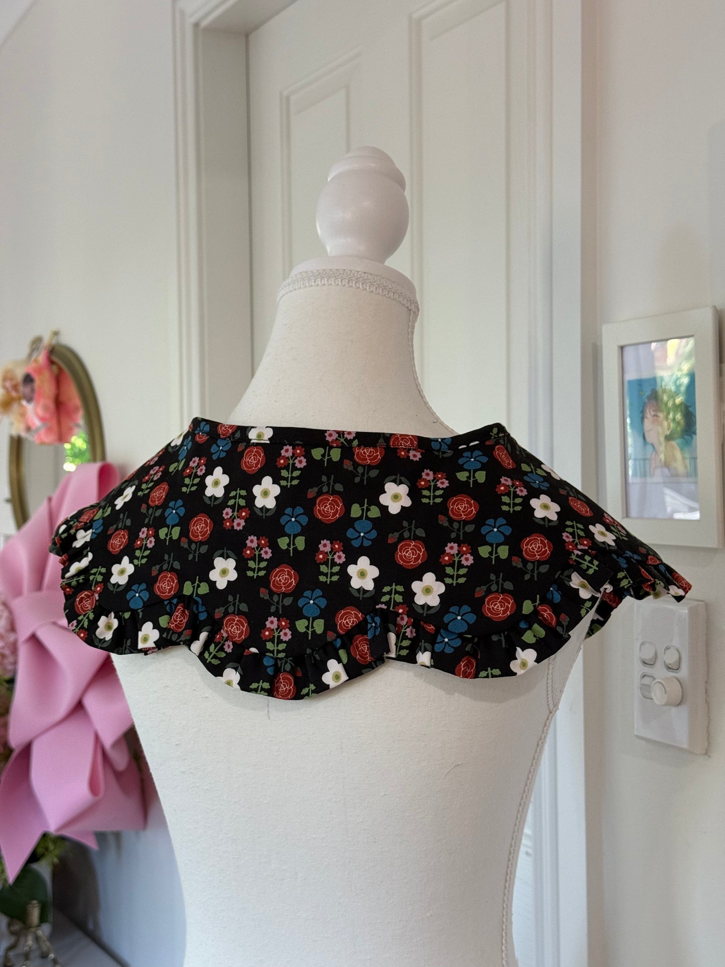 Flower collar - Black Floral Japanese Cotton