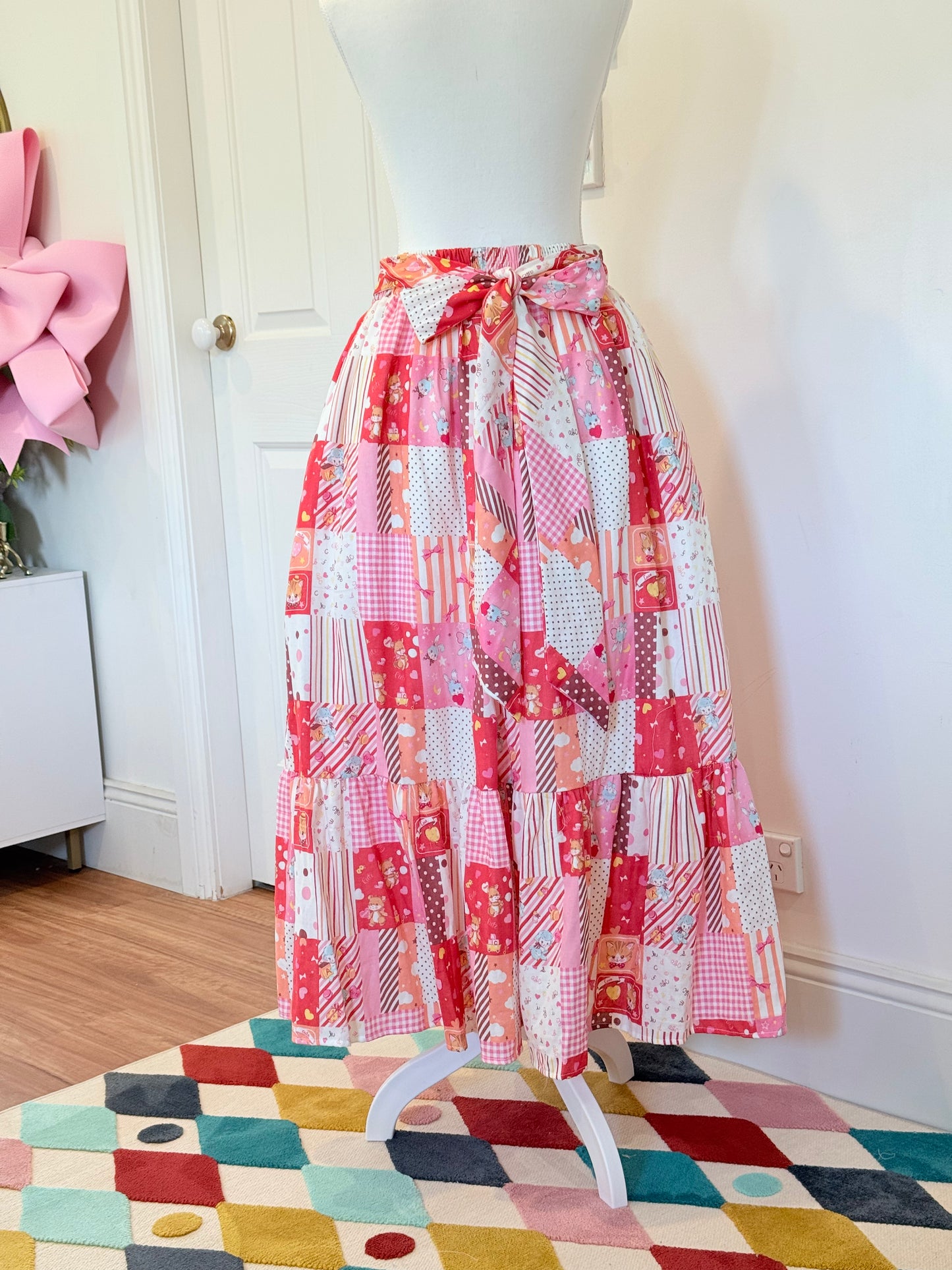 Ruffle skirt - Red Patchwork Japanese Cotton