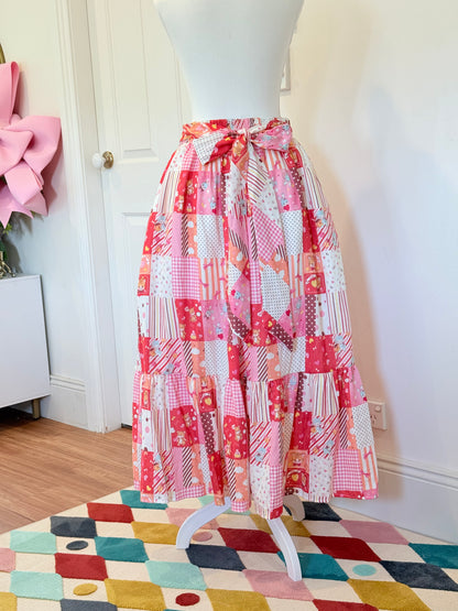 Ruffle skirt - Red Patchwork Japanese Cotton