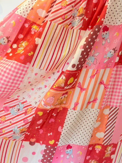 Ruffle skirt - Red Patchwork Japanese Cotton