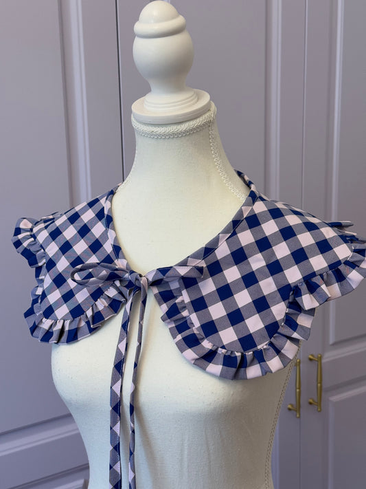 Flower collar - Blue Check Cotton x Poly