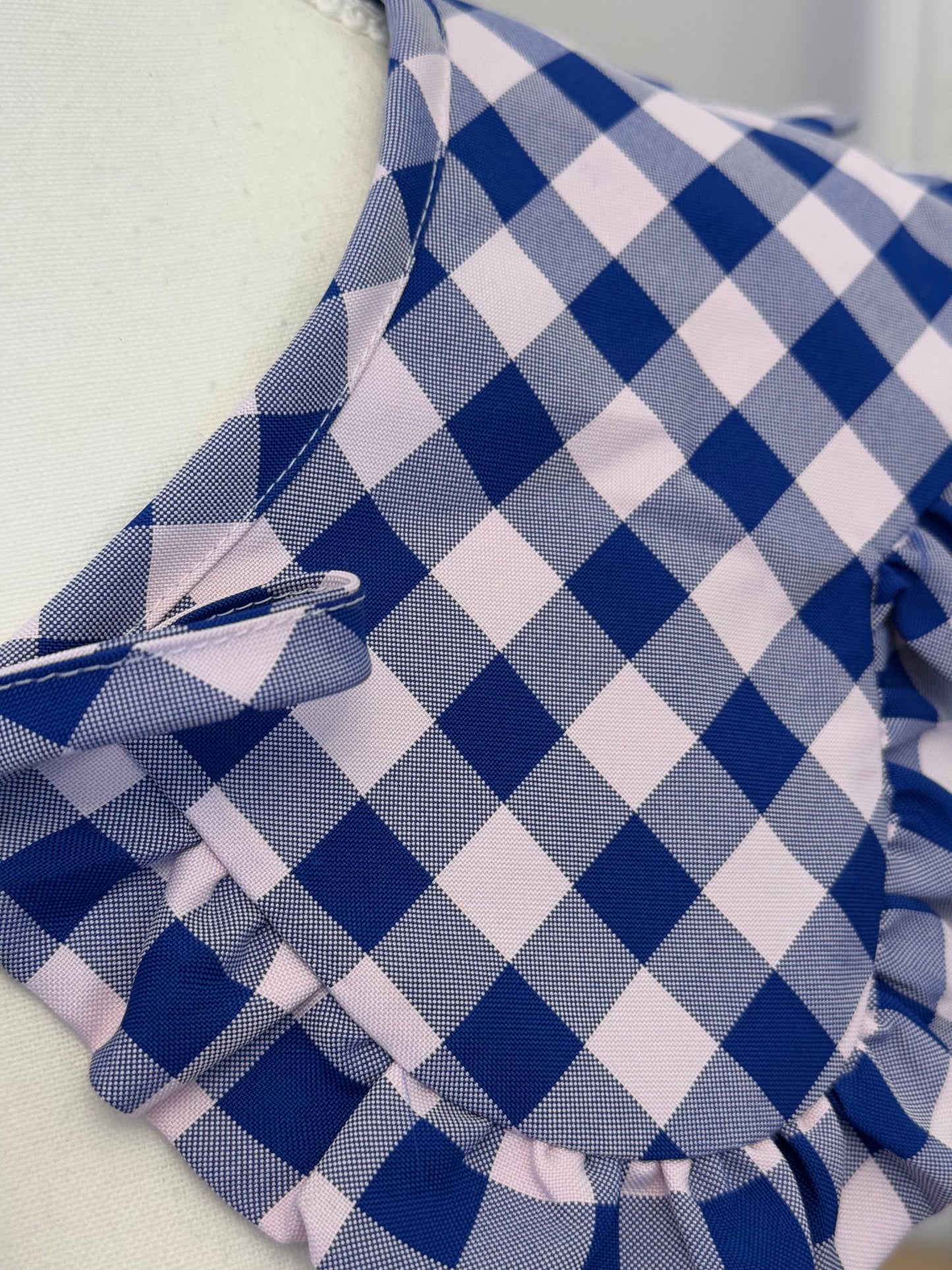 Flower collar - Blue Check Cotton x Poly