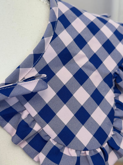 Flower collar - Blue Check Cotton x Poly
