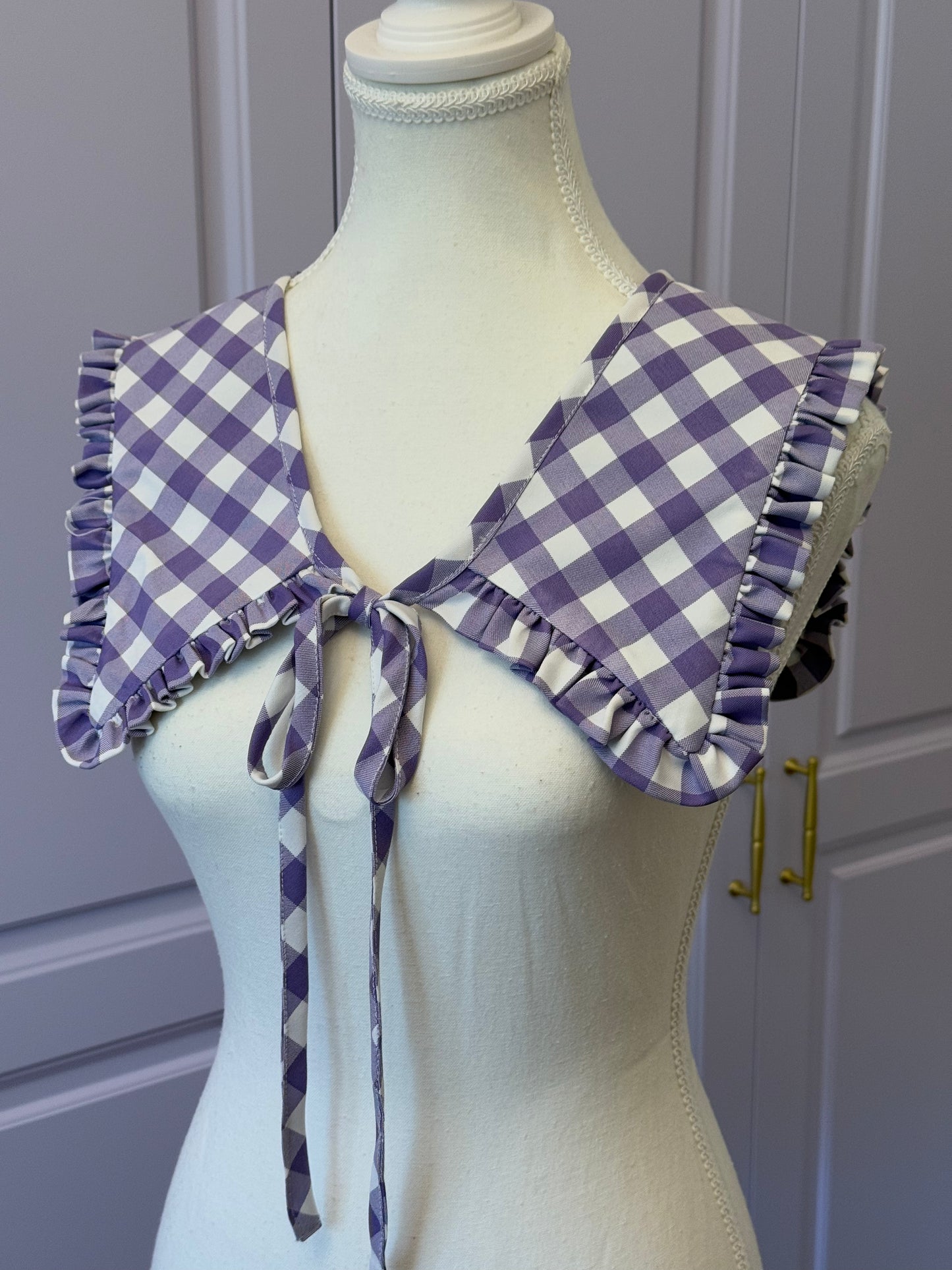 Mini Madoka collar - Purple Check Cotton x Poly