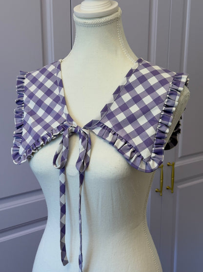 Mini Madoka collar - Purple Check Cotton x Poly