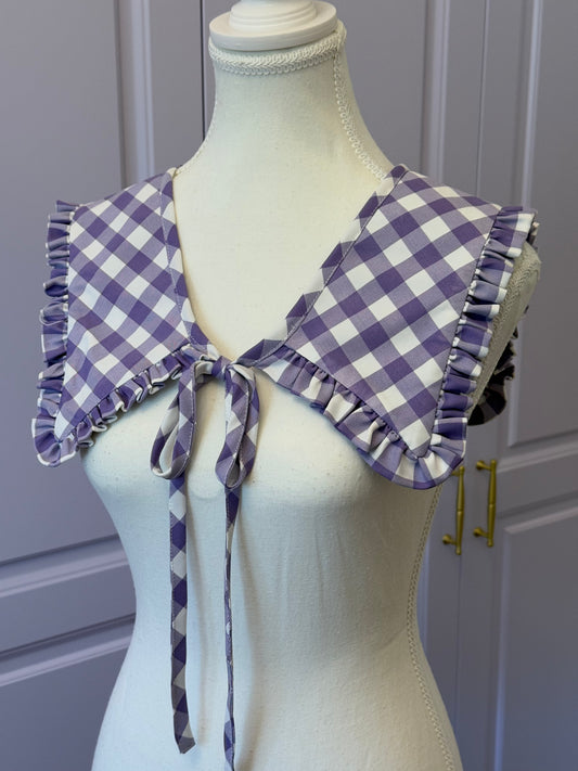 Mini Madoka collar - Purple Check Cotton x Poly