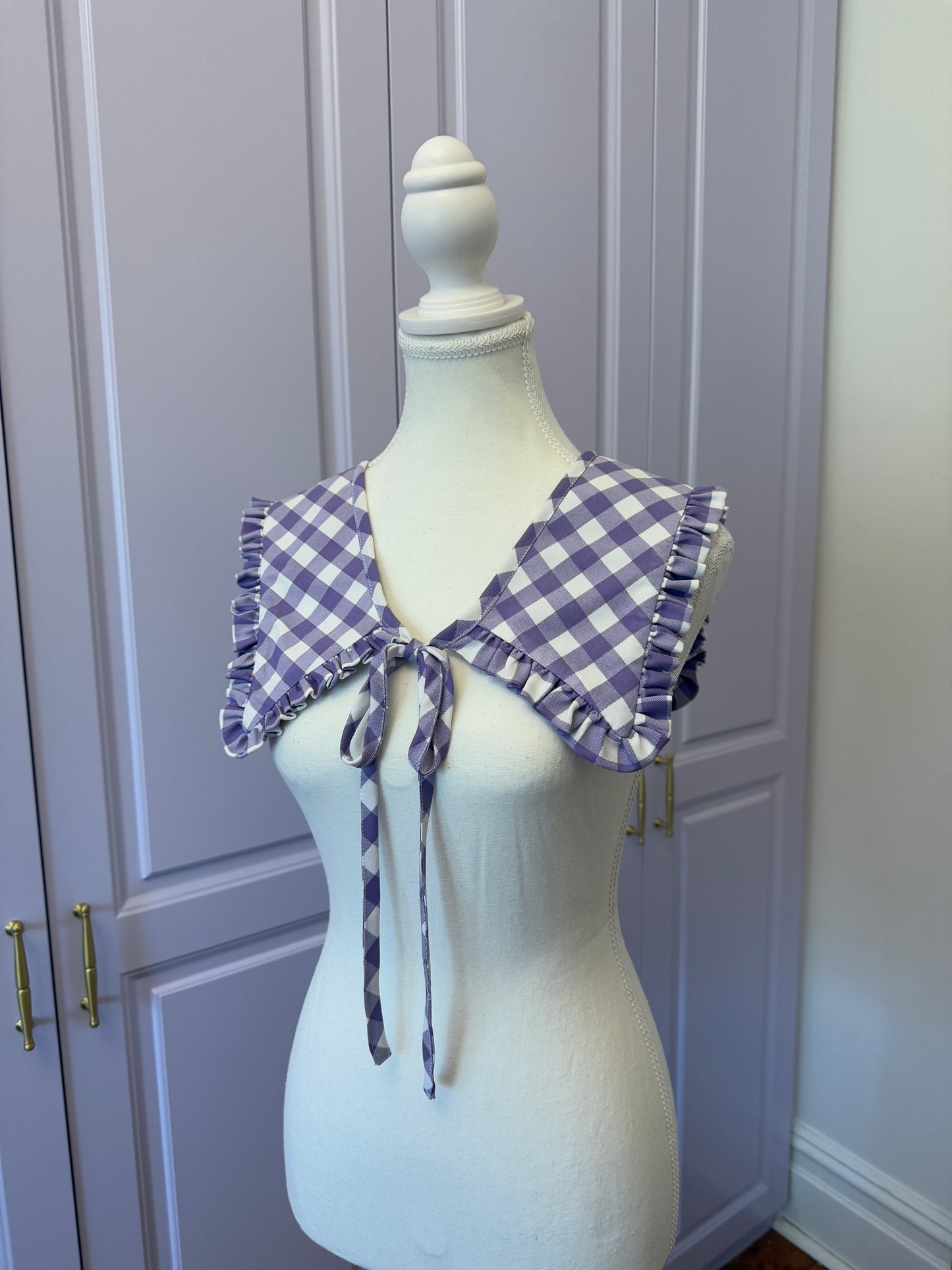 Mini Madoka collar - Purple Check Cotton x Poly
