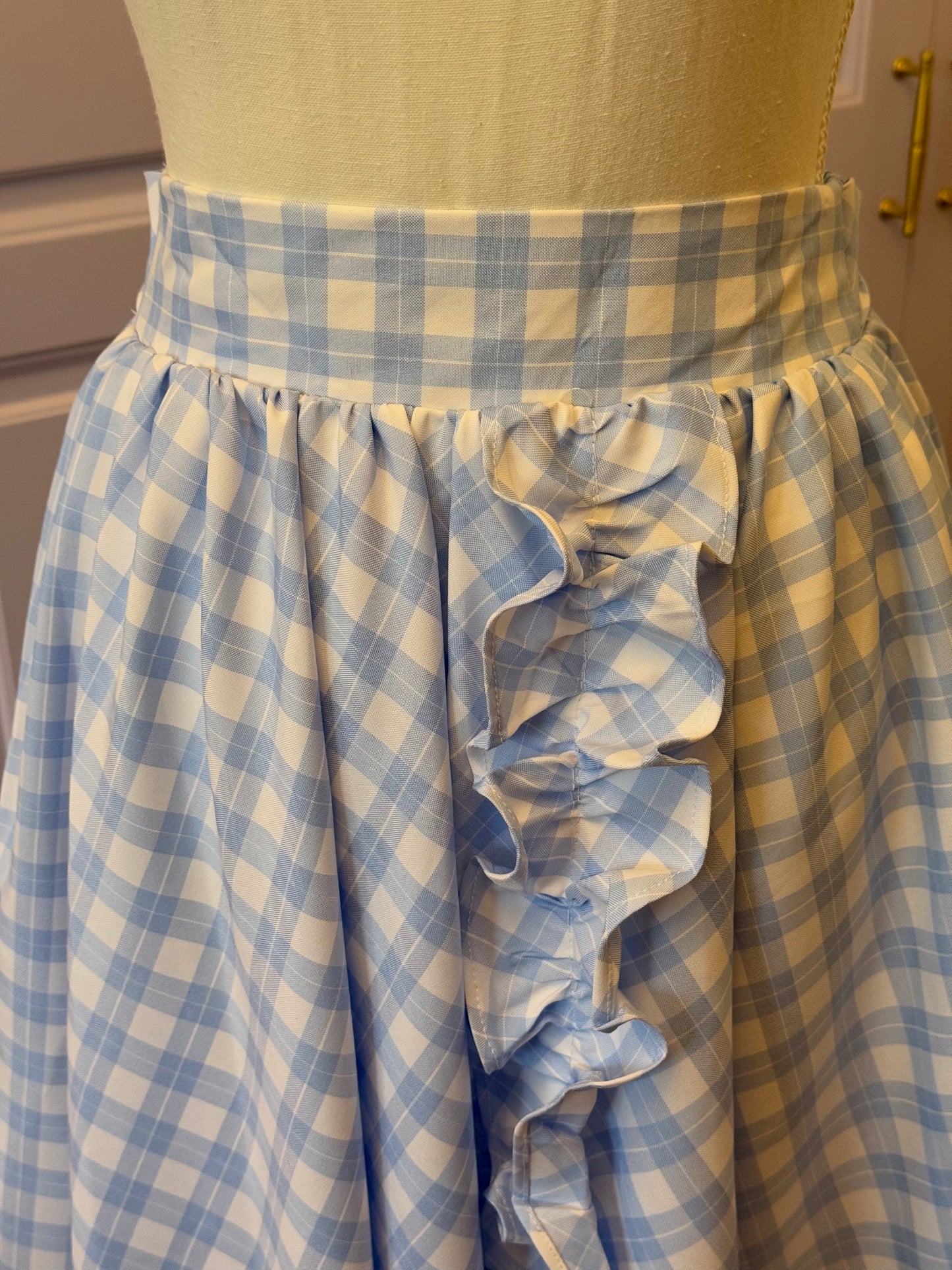 Daisy skirt - Baby Blue Check Cotton x Poly
