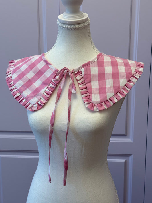Triangle collar - Baby Pink Check Cotton