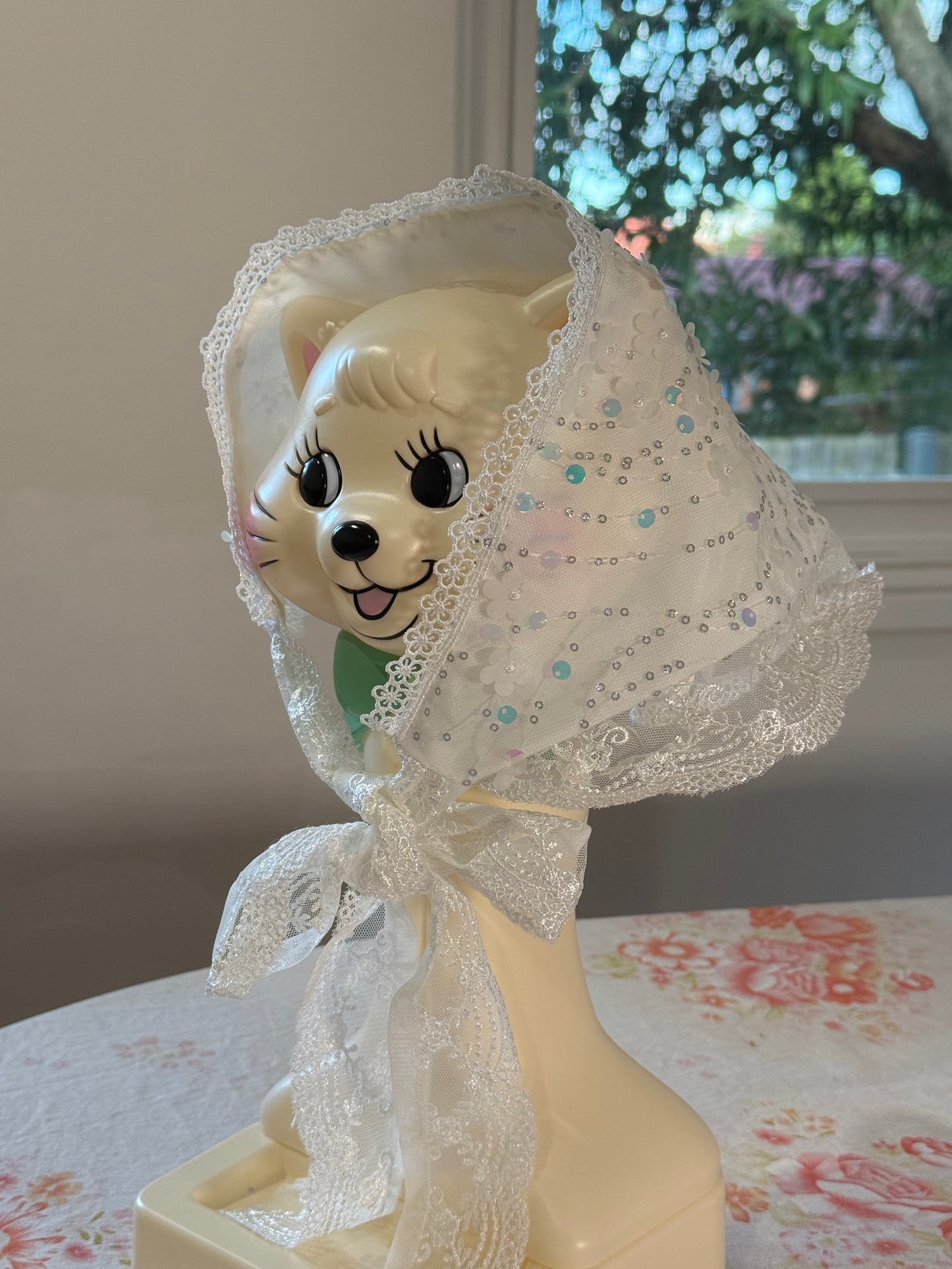 Babushka Scarf - White Sequin Floral