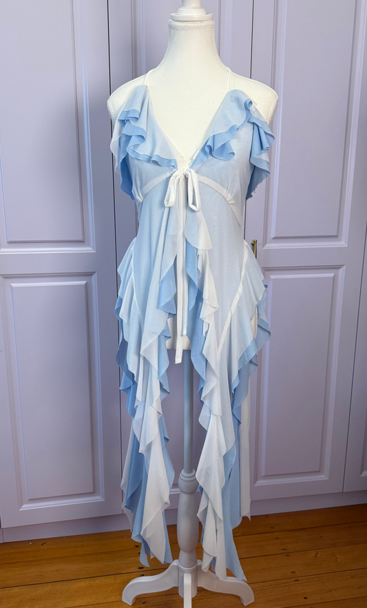 Duotone Jellyfish Overdress - Baby Blue x White Tulle Mesh