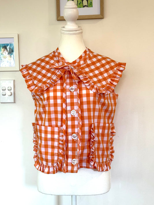 Dolly Vest - Orange Gingham Cotton