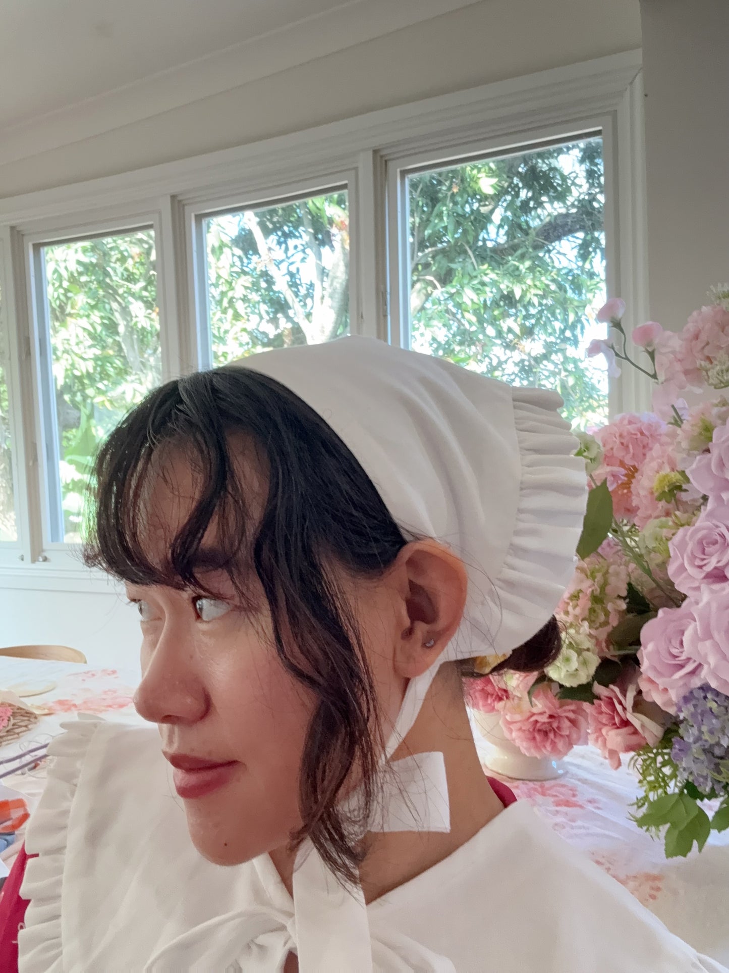 Babushka Scarf - White Linen x Silk