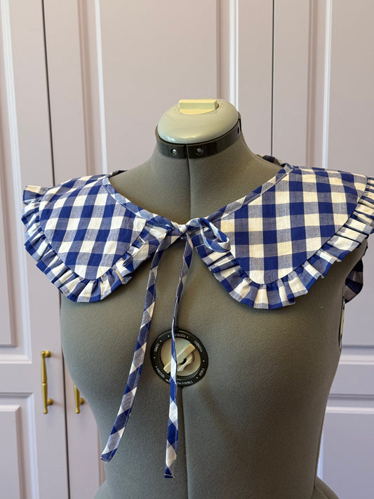Sailor collar - Navy Blue Check Cotton