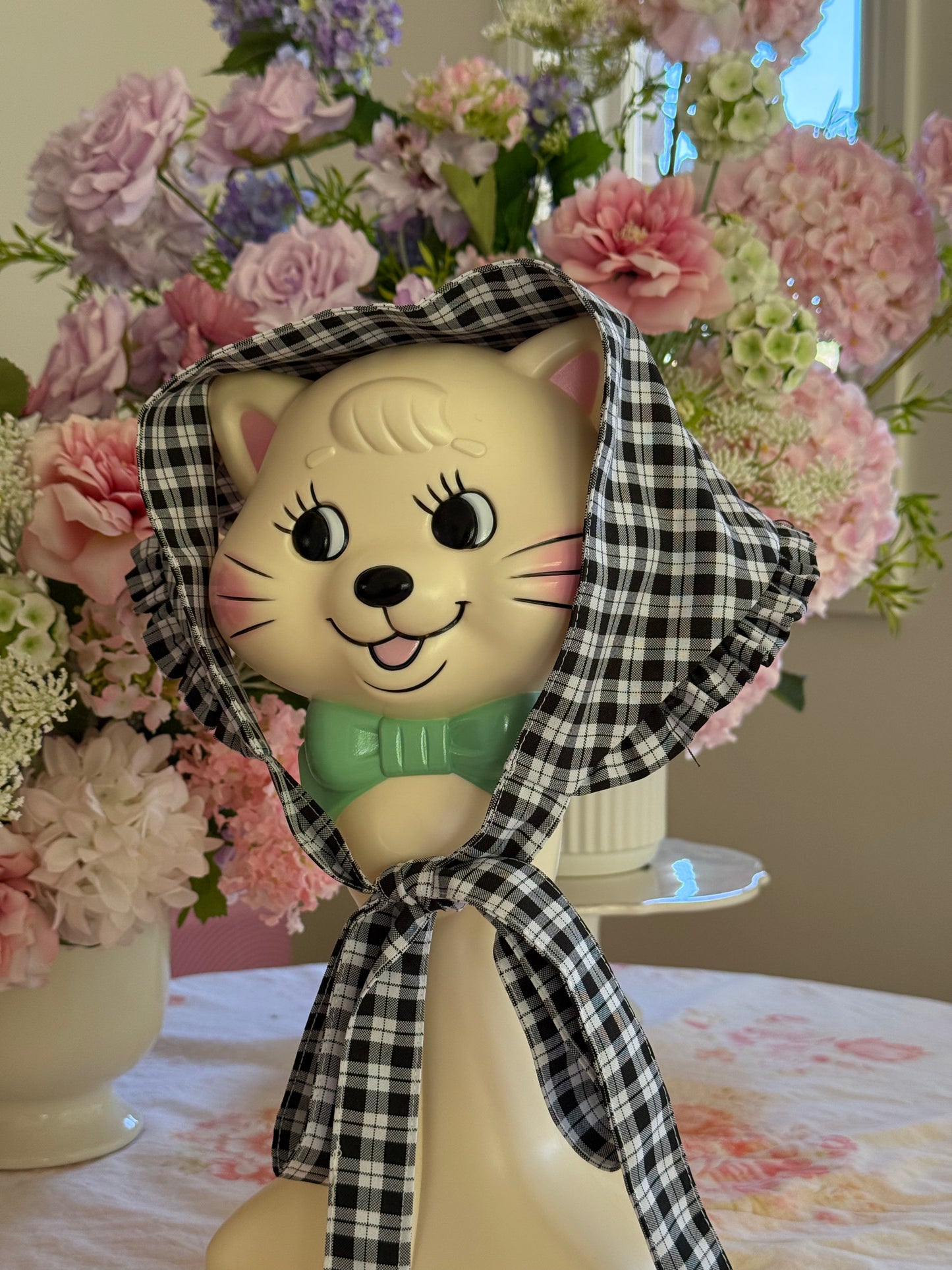 Babushka Scarf - Black Gingham Cotton x Poly